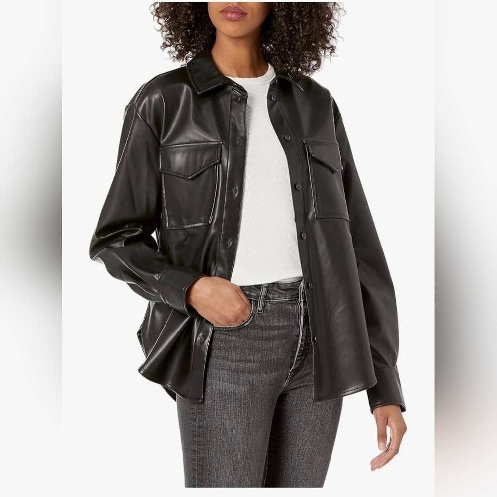 The Drop Women's @Lisadnyc Faux Leather Long Shacket #1110